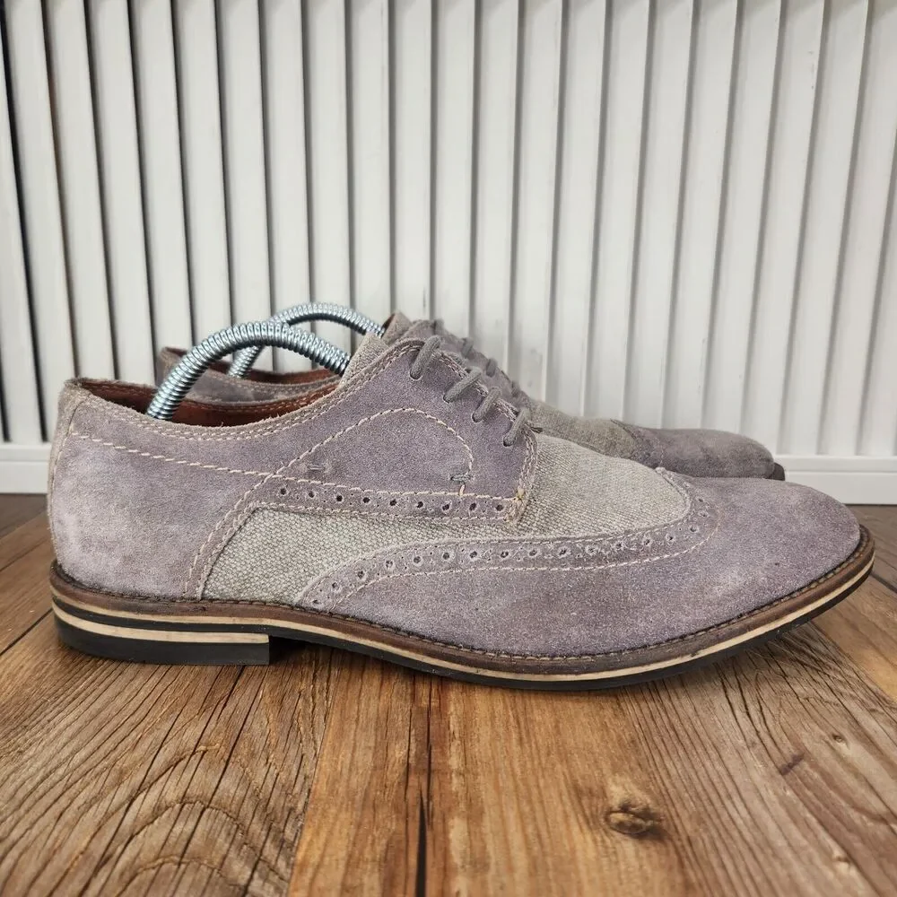 Joseph Abboud Hewitt Mens 10 Grey Suede Wingtip Brogue Derby Oxford Dress Shoes